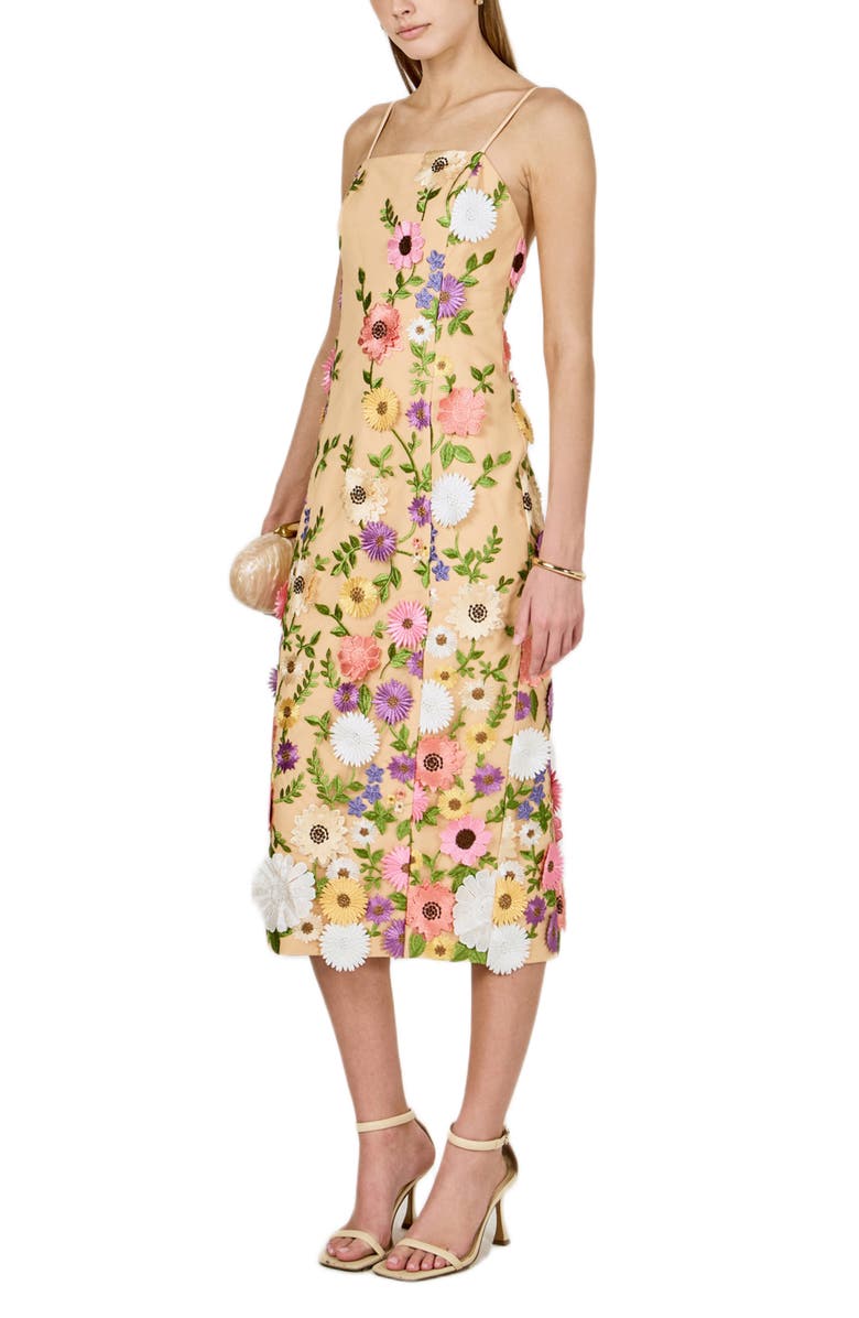 Endless Rose Floral Embroidery Midi Dress, Alternate, color, Beige Multi Floral