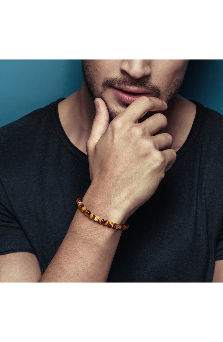 DELMAR Men's Set of 3 Assorted Semiprecious Stone Beaded Stretch Bracelets, Alternate, color, Blue/ Green/ Brown Multi