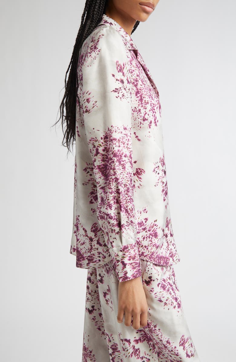 Lafayette 148 New York Scottie Spotted Glaze Print Silk Twill Button-Up Shirt, Alternate, color, Violet Ash Multi