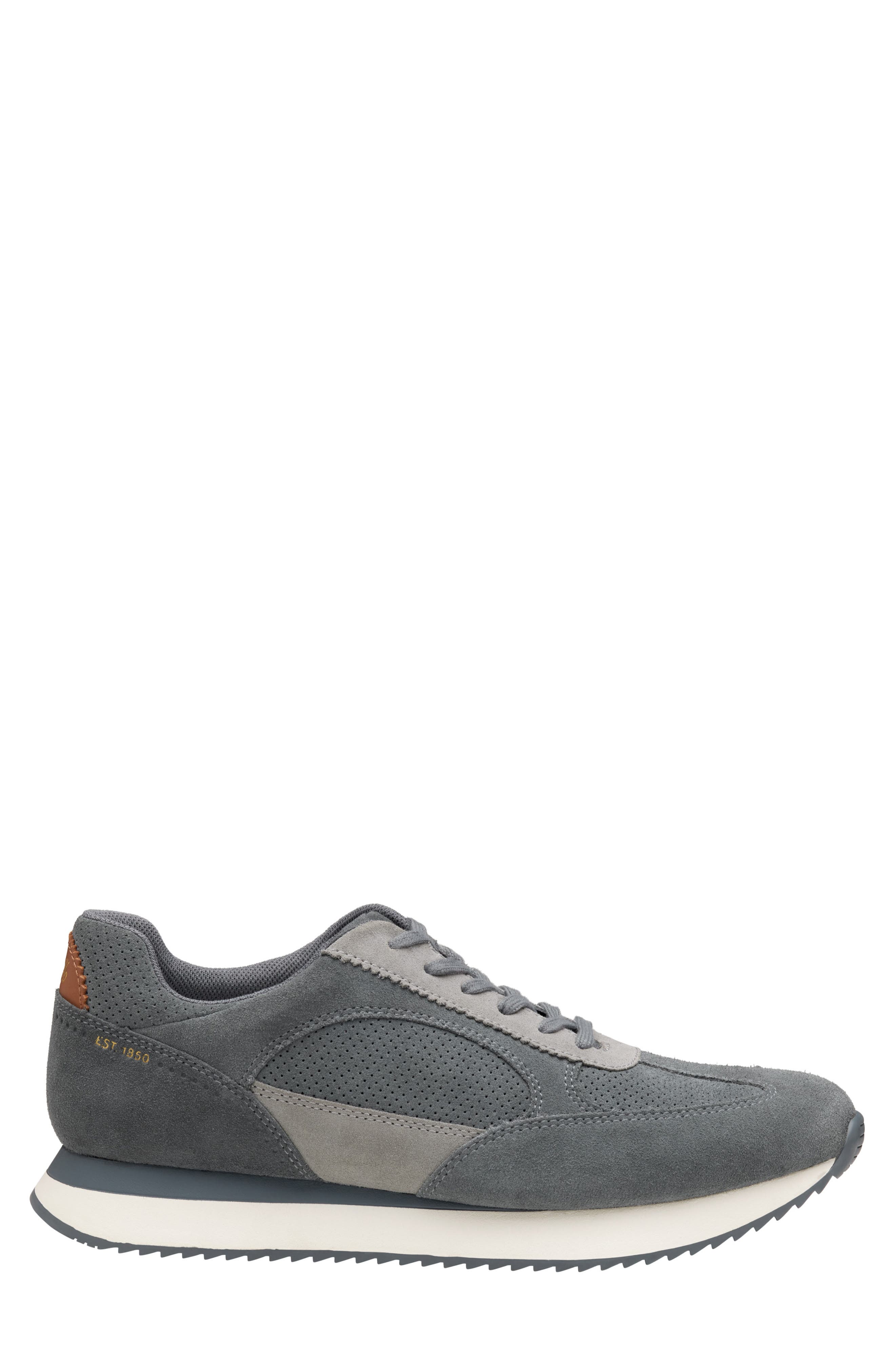 Johnston & Murphy Chase Perforated Sneaker, Alternate, color, Gray Suede