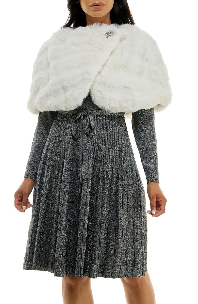 Nina Leonard Faux Fur Wrap Capelet, Main, color, Ivory