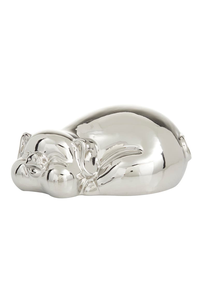 Silvertone Porcelain Glam Pig Sculpture, Main, color, SILVER