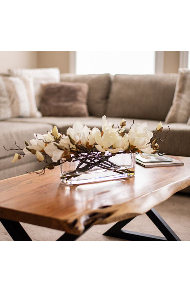 Darby Creek Trading Real Touch Magnolia Blooms Floral Centerpiece Water Illusion Arrangement in Oval Vase, Alternate, color, White