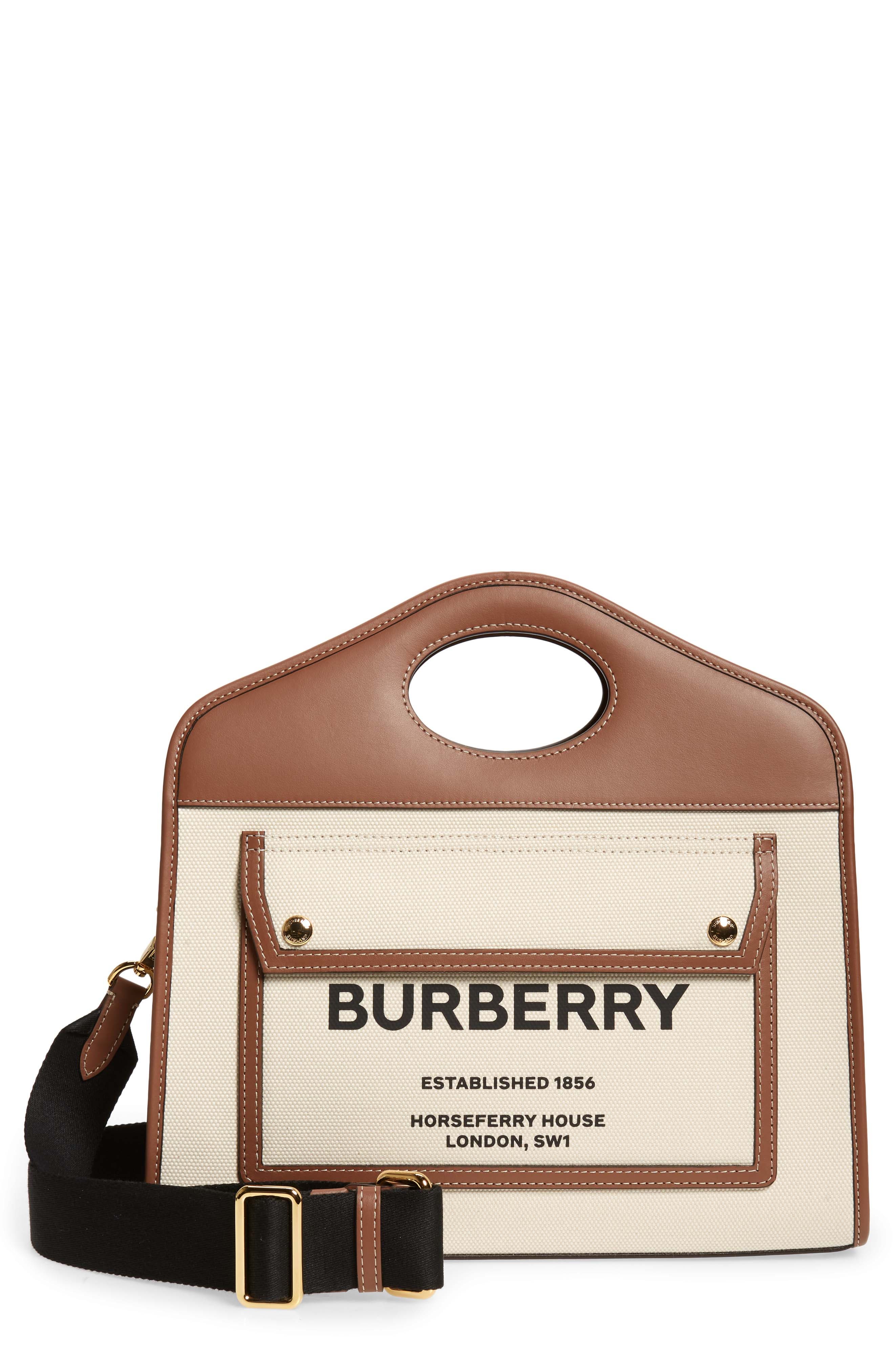 Burberry Small Two-Tone Canvas & Leather Pocket Bag, Main, color, 