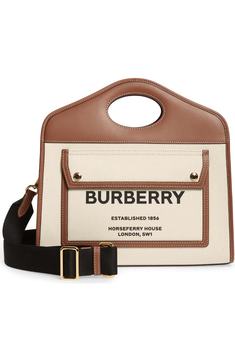 Burberry Small Two-Tone Canvas & Leather Pocket Bag, Main, color,
