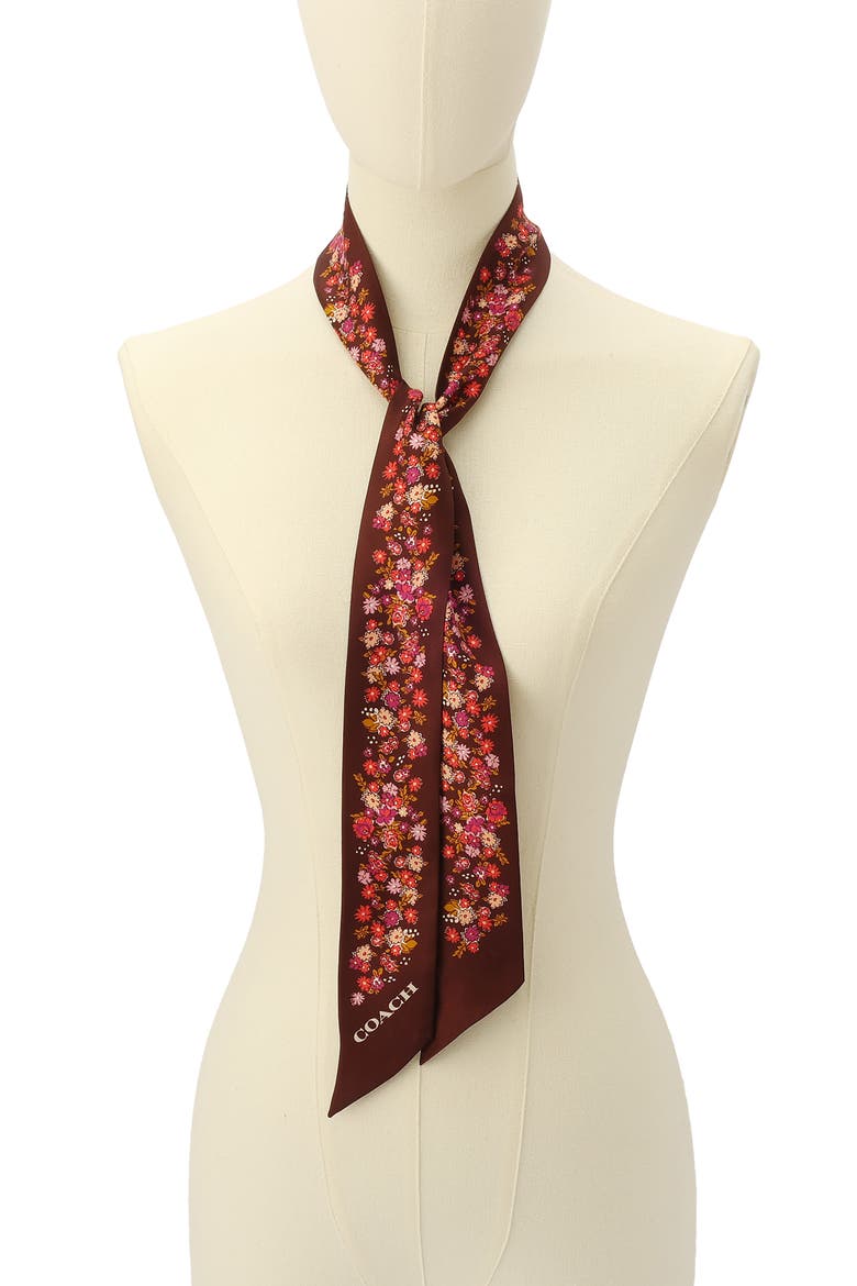 Posey Cluster Silk Scarf, Alternate, color, BROWN MULTI