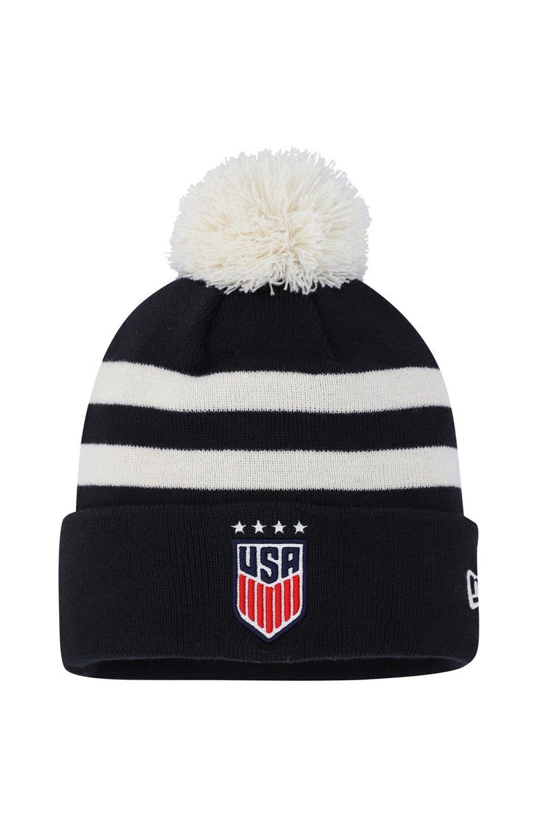 New Era Men's New Era Navy USWNT Team Cuffed Knit Hat with Pom, Main, color, 