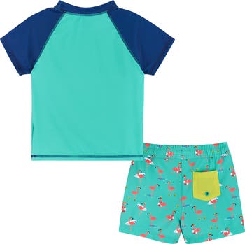Flamingo Rashguard T-Shirt & Swim Shorts Set