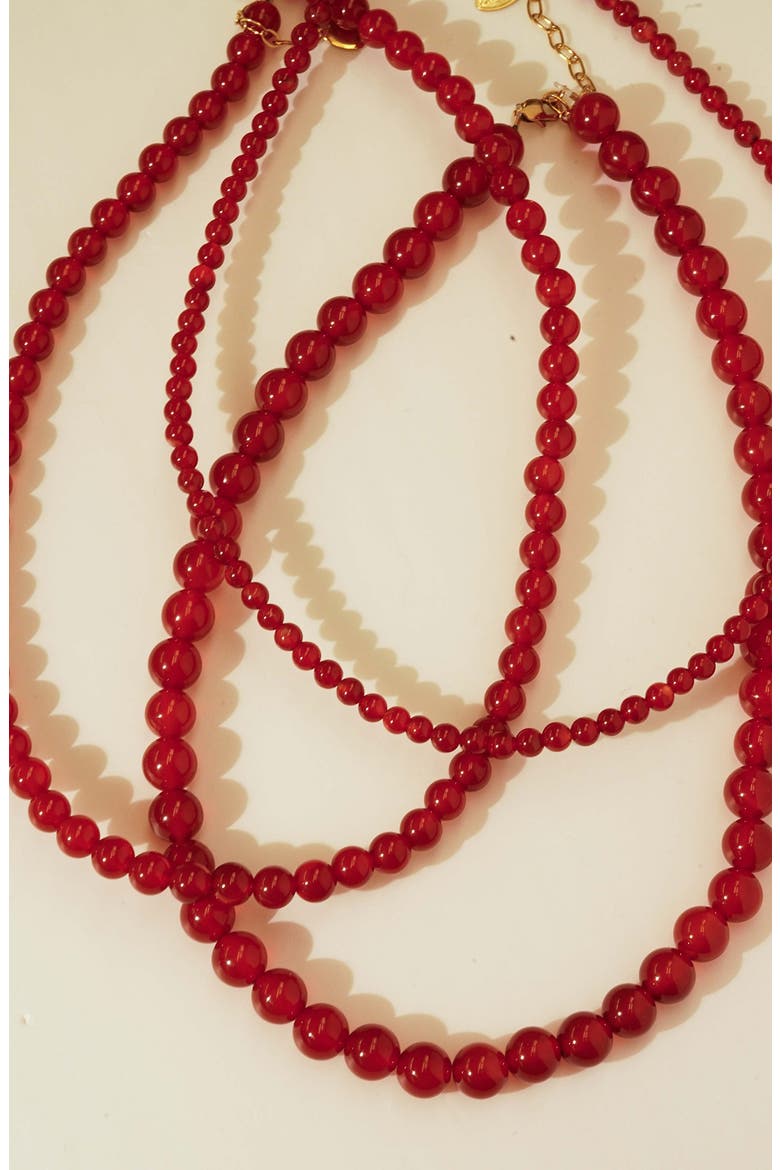 Carnelian Beaded Necklace, 4mm, Alternate, color, GOLD/ RED