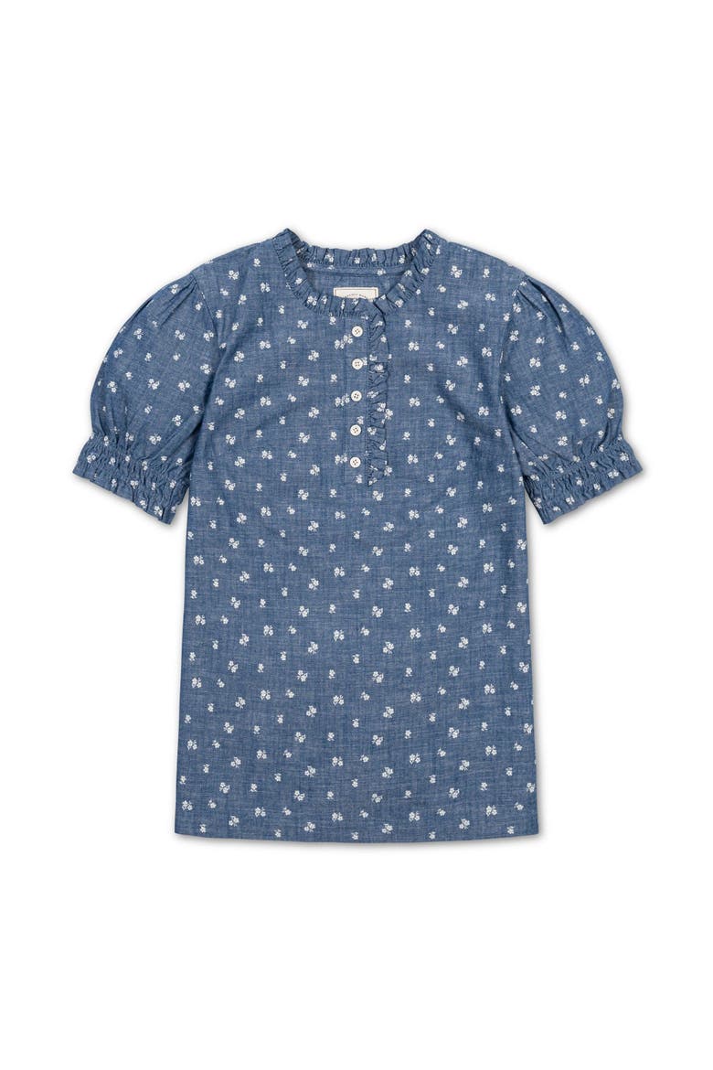 Organic Chambray Puff Sleeve Top, Alternate, color, Chambray Floral