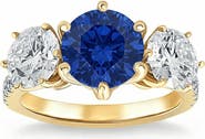 Bliss Diamond Certified 6 3/4Ct Blue Sapphire Diamond Ring Three Stone Gold Lab Grown