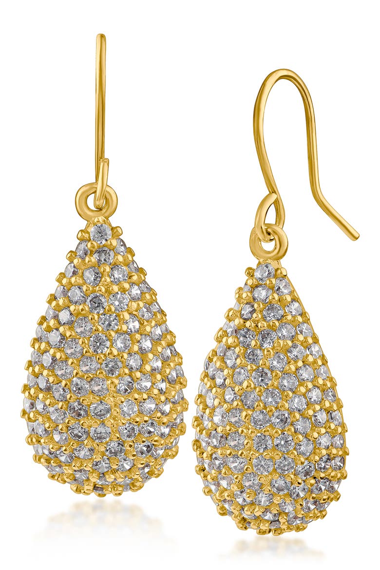Pavé Cubic Zirconia Teardrop Earrings, Main, color, CLEAR/ GOLD