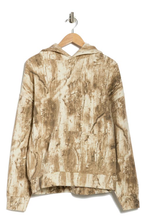 Fleece Factory Print Cotton Blend Hoodie In Brown