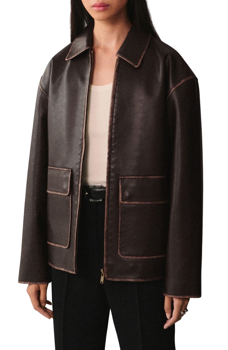 MANGO Oversize Faux Leather Jacket, Main, color,
