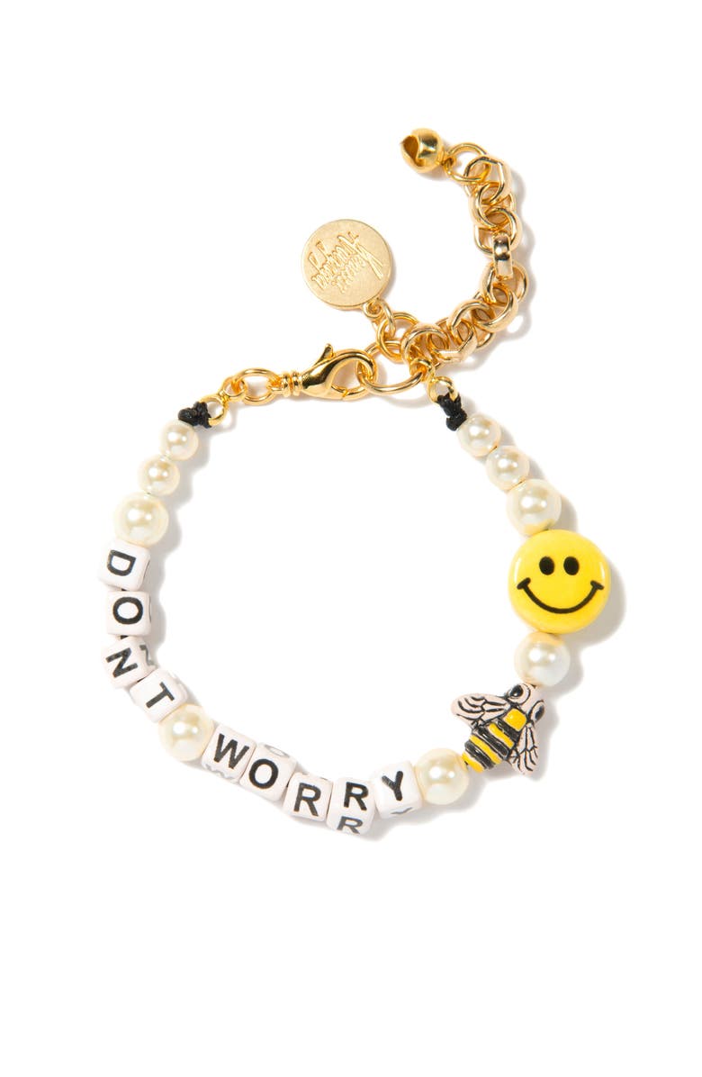 Venessa Arizaga Don't Worry Bee Happy Pearl Bracelet, Main, color, White