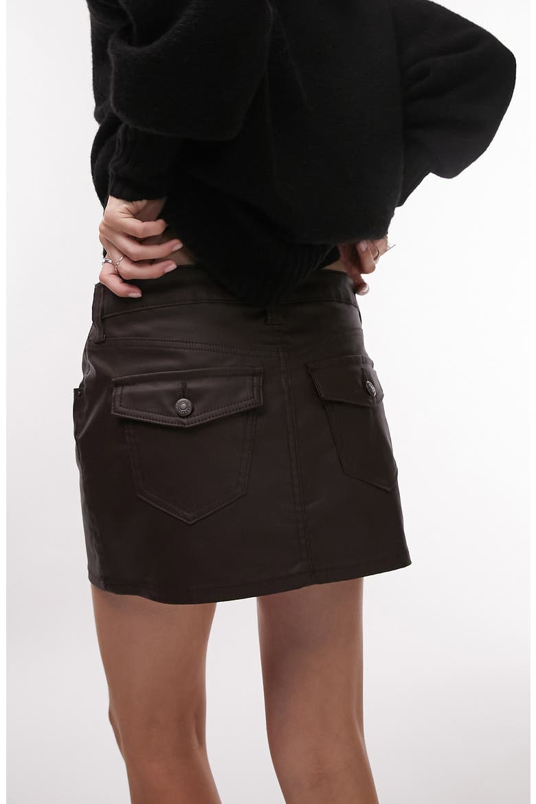 Coated Denim Miniskirt, Alternate, color, BROWN