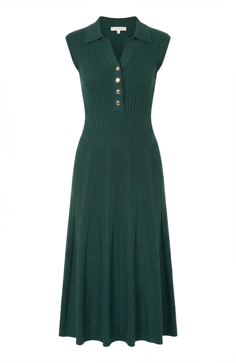 Sleeveless Collared Knit Midi Dress