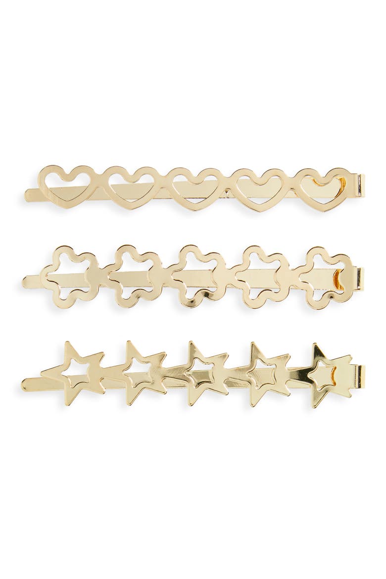 3-Pack Kelly Hair Clips, Main, color, GOLD