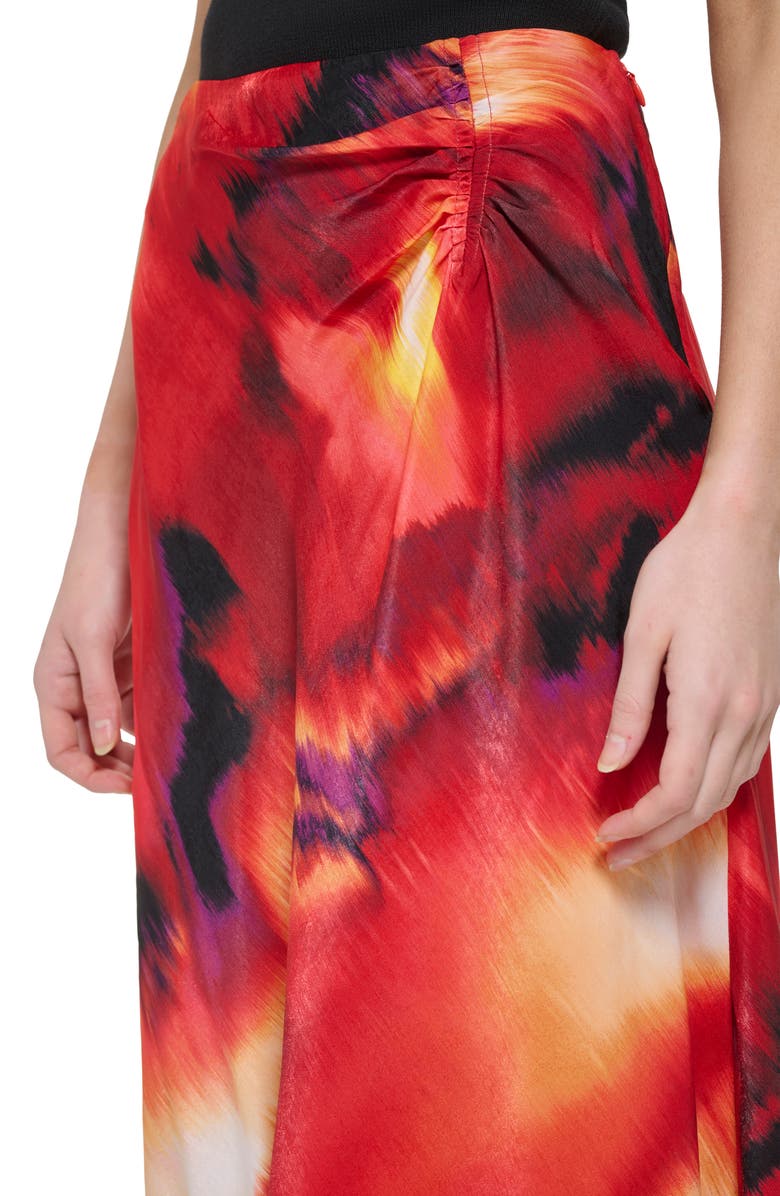 DKNY Ruched Print Satin Maxi Skirt, Alternate, color, 