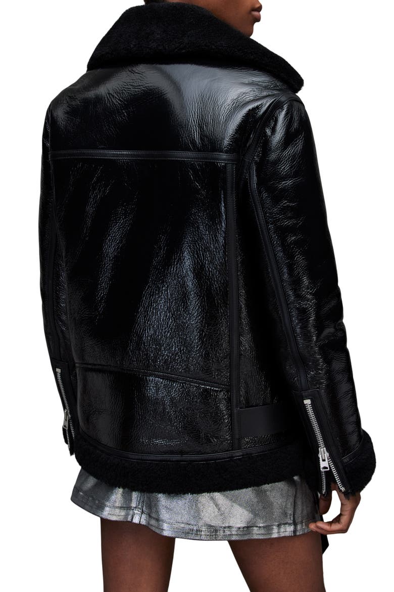 Rei Genuine Shearling & Leather Moto Jacket, Alternate, color, BLACK