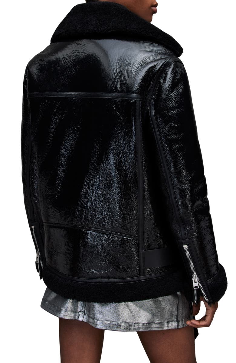 AllSaints Rei Genuine Shearling & Leather Moto Jacket, Alternate, color,