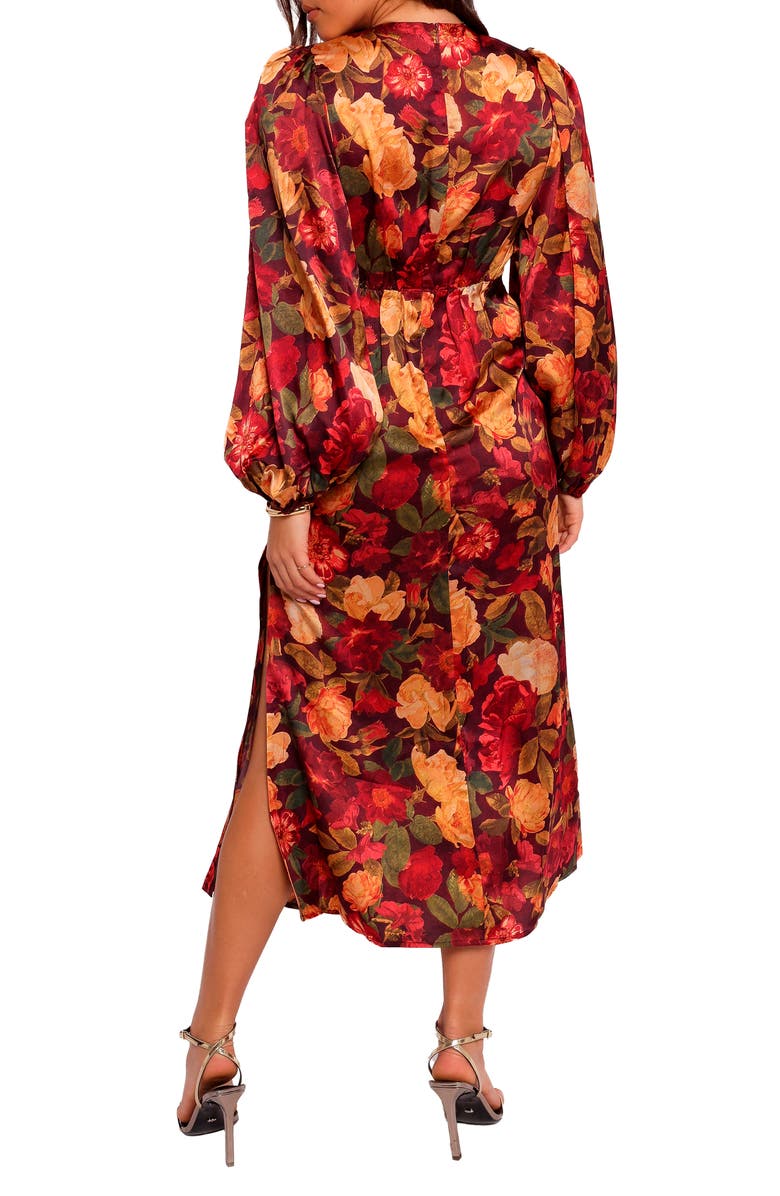 Petal & Pup Zimmer Floral Long Sleeve Satin Maxi Dress, Alternate, color, Sangria Bloom