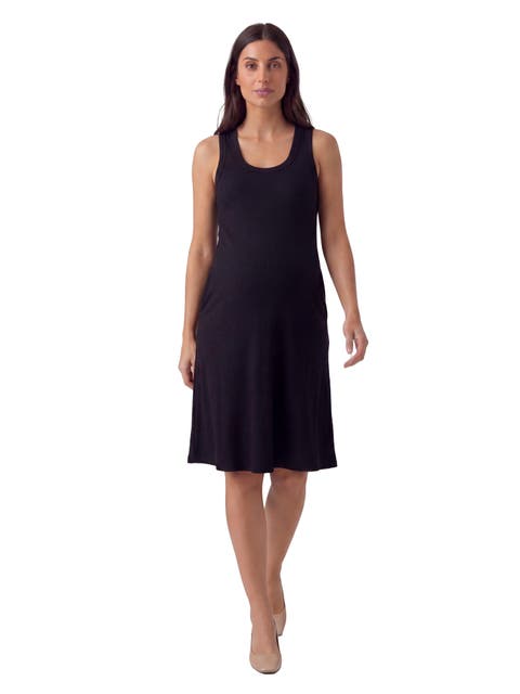 Maternity Essential Ribbed Knit Sleeveless Scoop Neck Pocket A-Line Midi Dress