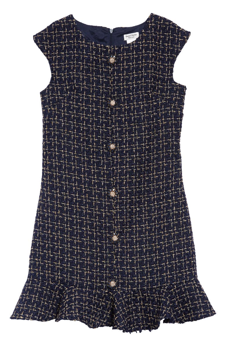 David Charles Tweed Ruffle Hem Dress, Main, color, 