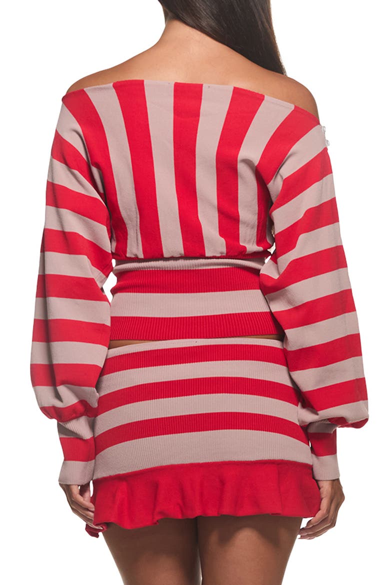 Juniper Off the Shoulder Striped Sweater, Alternate, color, RED AND MUSHROOM