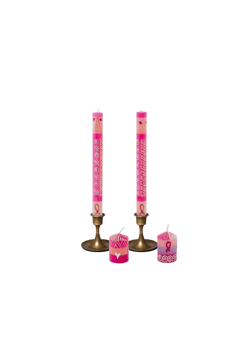 Pink on Pink Painted Candles - Set of 2, Main, color, Pink - 9"