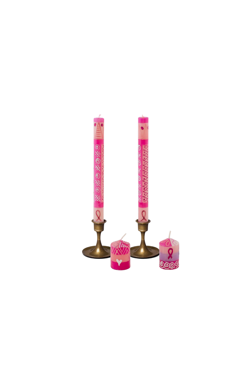 Thumbprint Artifacts Pink on Pink Painted Candles - Set of 2, Main, color, Pink - 9"