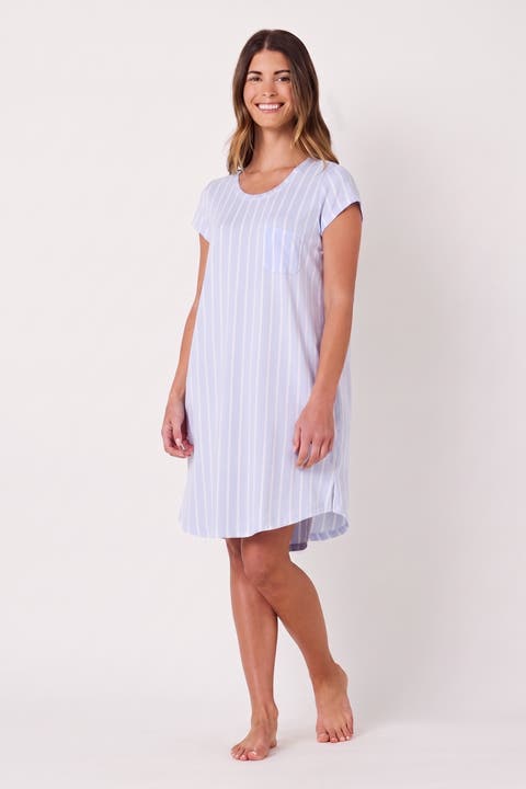 Striped Pima Knit Short-Sleeved Sleep Shirt