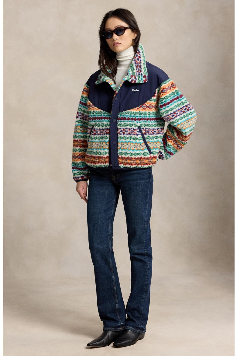 Mixed Media Faux Shearling Jacket, Alternate, color, MULTI