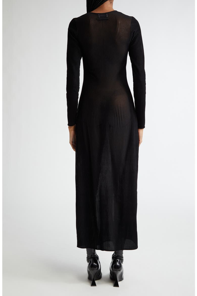 The Morphing Pinstripe Flocked Long Sleeve Sheer Mesh Dress, Alternate, color, BLACK/ BLACK