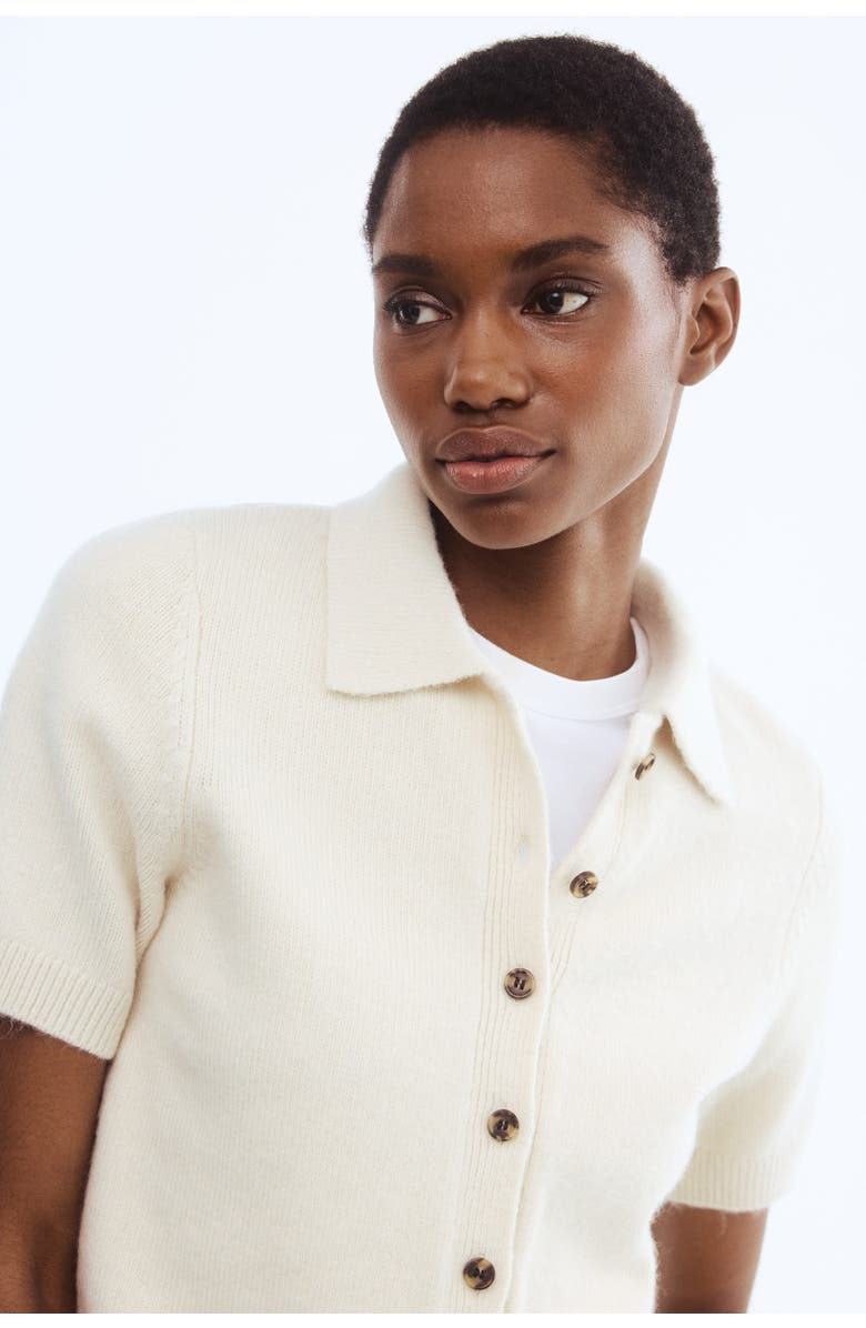 H&M Short-sleeved Collared Cardigan, Main, color, White