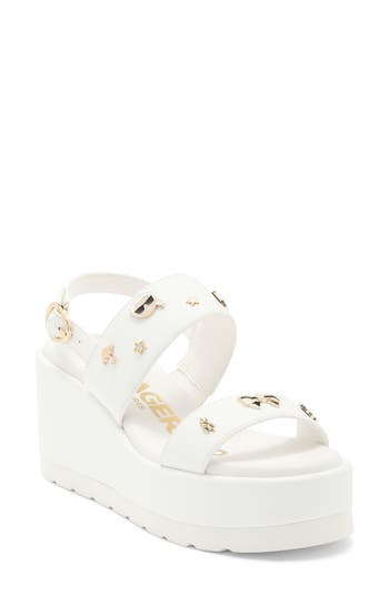 Karl Lagerfeld Paris Cleome Slingback Platform Wedge Sandal In White