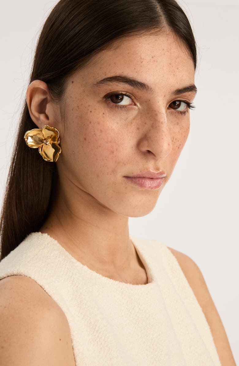 Oscar de la Renta Flower Earrings, Alternate, color, Gold