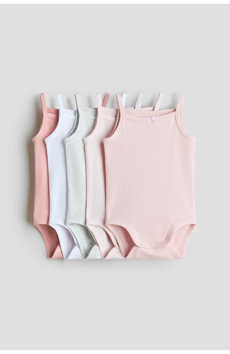 H&M 5-pack Cotton Bodysuits, Main, color, Light Pink/Light Gray Melange