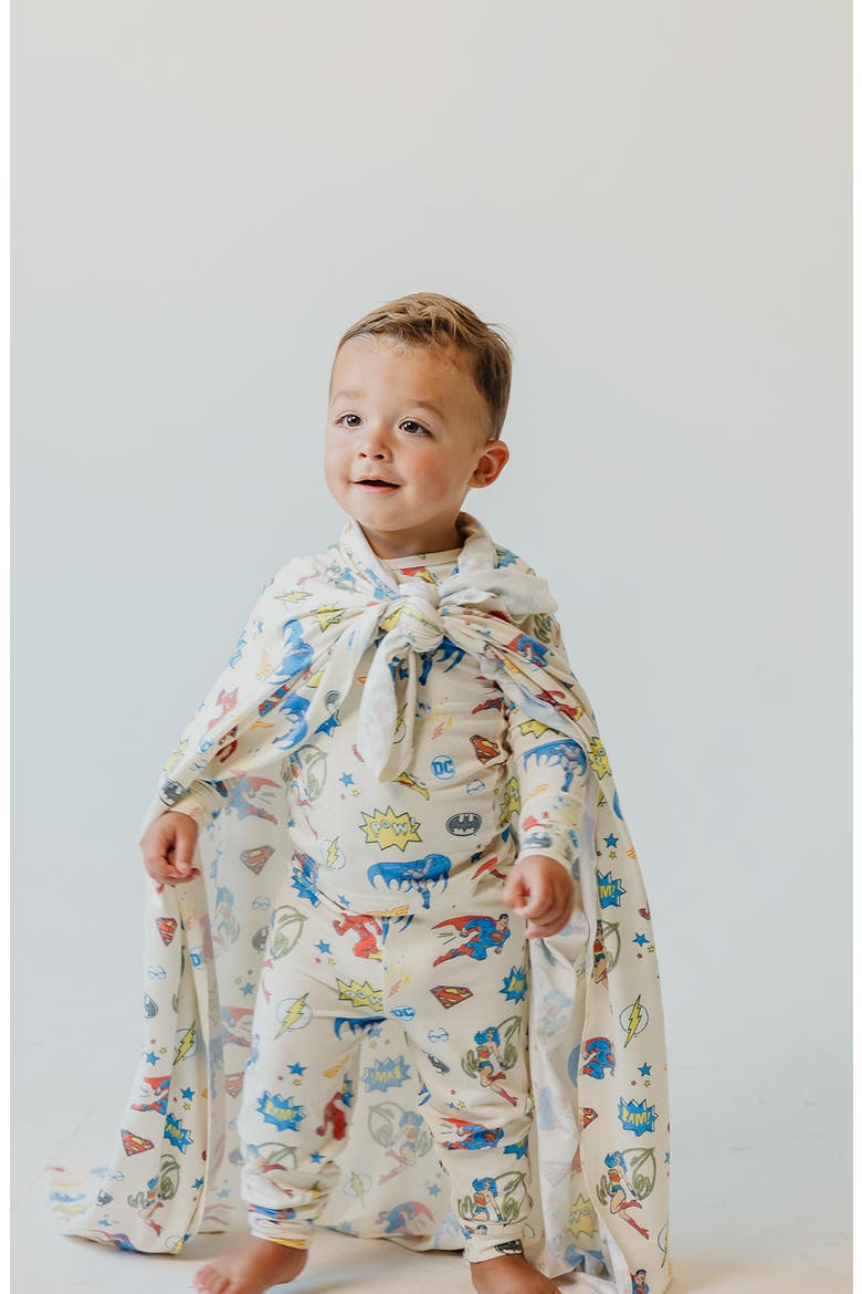 x Justice League Fitted Two-Piece Pajamas, Alternate, color, LIGHT BEIGE