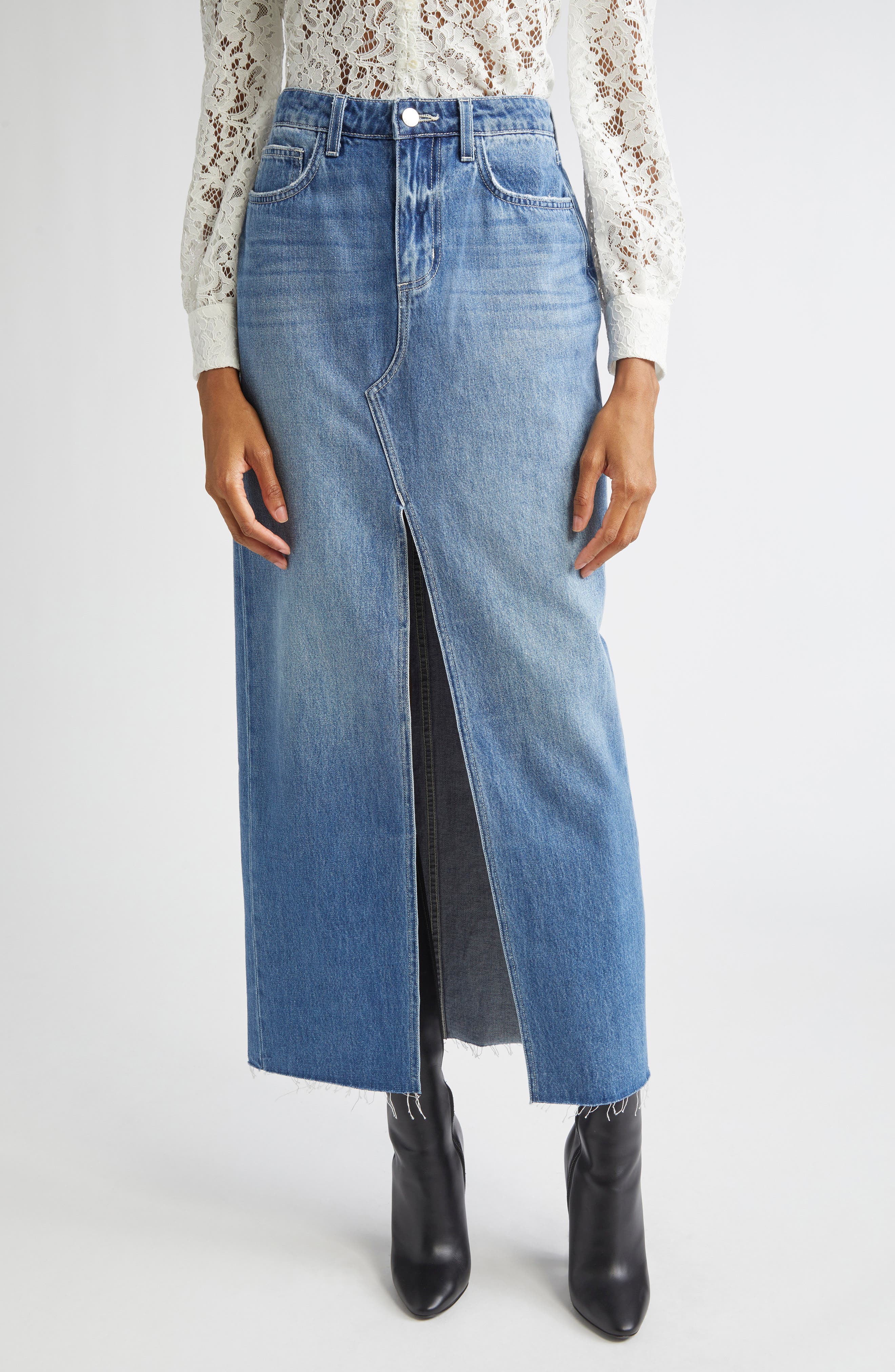 Rysa Front Slit Denim Maxi Skirt