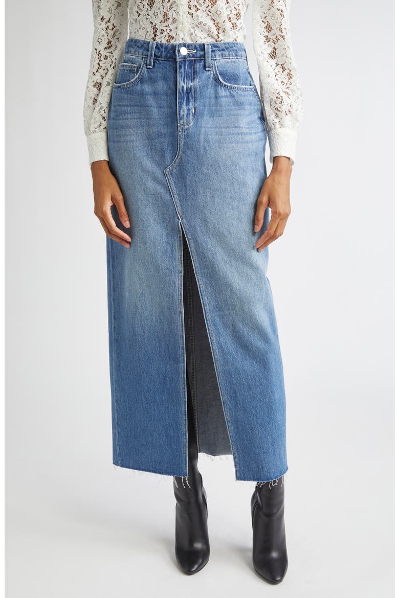 Rysa Front Slit Denim Maxi Skirt, Main, color, WOODROW