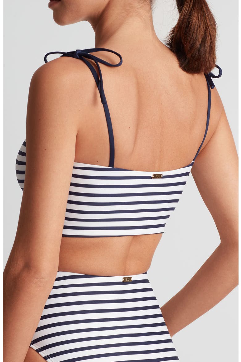 Tie Strap Crop Bikini Top, Alternate, color, NAVY WHITE