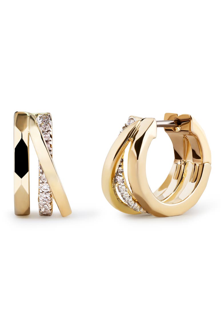 Esme Trip Cubic Zirconia Huggie Hoop Earrings, Main, color, GOLD