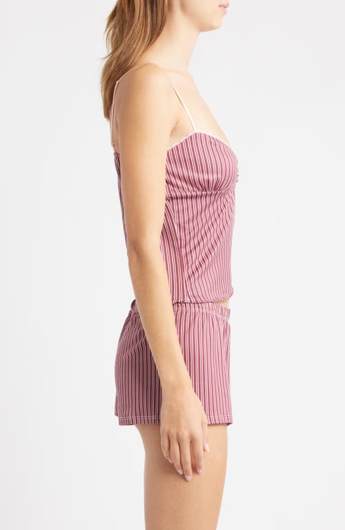 Bella Venice Gigi Stripe Lace Trim Crop Camisole In Pink