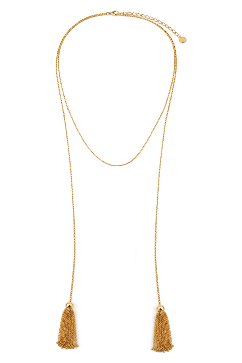 Goldtone Tassel Wrap Necklace, Main, color, GOLD