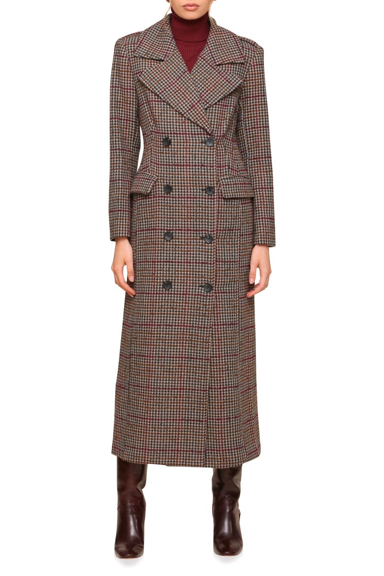 Strong Shoulder Maxi Coat, Main, color, HOUNDSTOOTH FOLIAGE