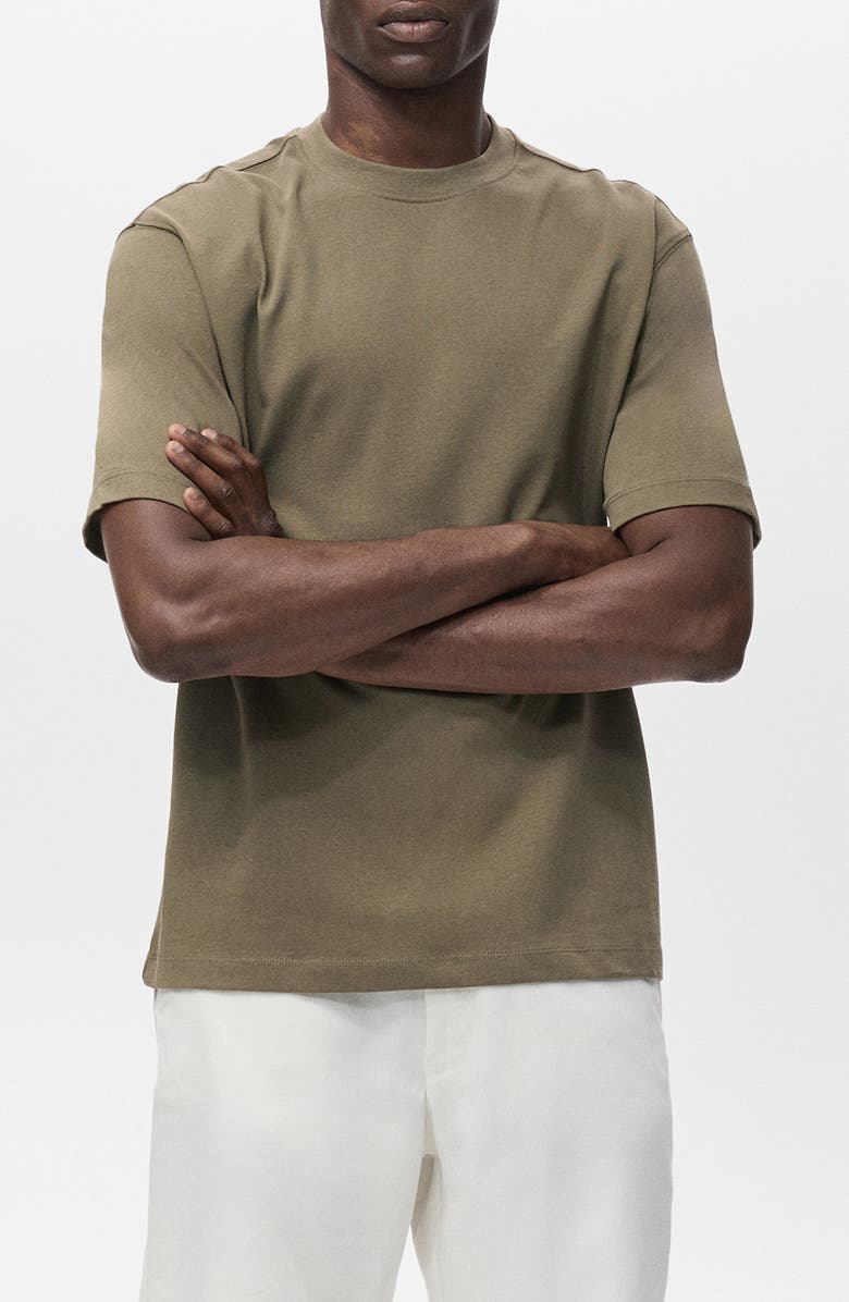 MANGO Relaxed Fit Solid Cotton T-Shirt, Main, color, Khaki Green