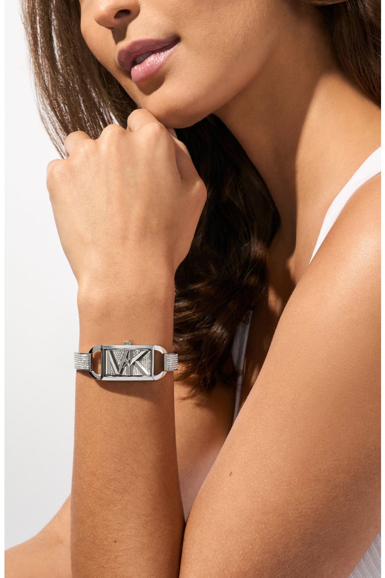 Empire Pavé Crystal Bracelet Watch, 20mm, Alternate, color, SILVER