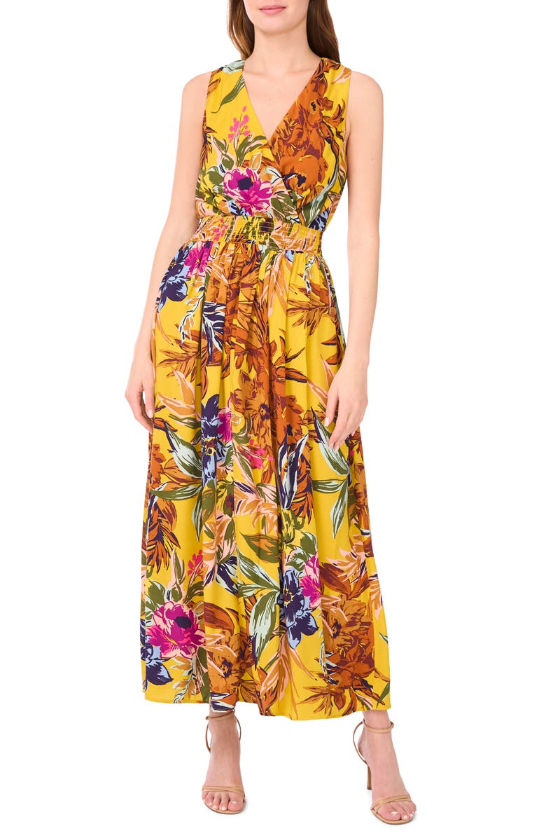 Halogen<sup>®</sup> Surplice V-Neck Smocked Maxi Dress, Main, color, Yellow Multi
