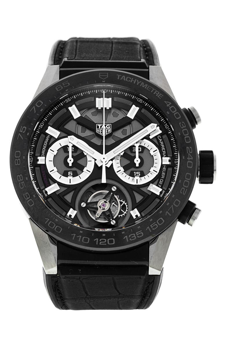 Watchfinder & Co. Tag Heuer Preowned 2016 Carrera CAR5A8Y.FC6377 Chronograph Rubber Strap Watch, 45mm, Main, color, Black